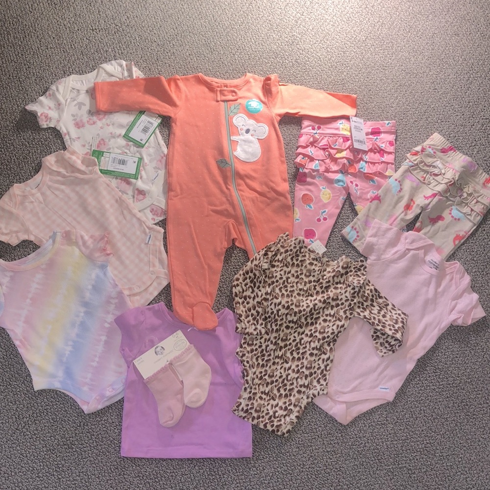 Baby Girl Bundle x10 All New Clothing 0-3 3-6 6-9 Gerber Carters Garanimals NWT